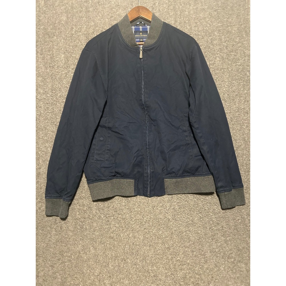 Brooks Brothers bomber Harrington Jacket Full Zip Cotton plaid Lined Men's blue